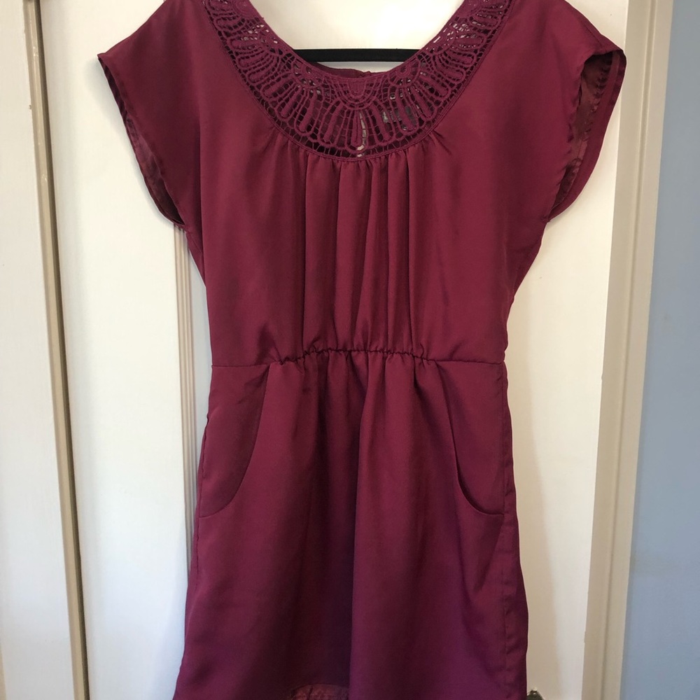 Forever 21 Burgundy Lace Neckline Dress with Pockets